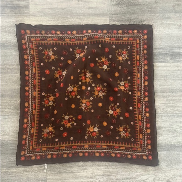 Vintage French Wool Floral Embroidered Square Scarf - Picture 1 of 4